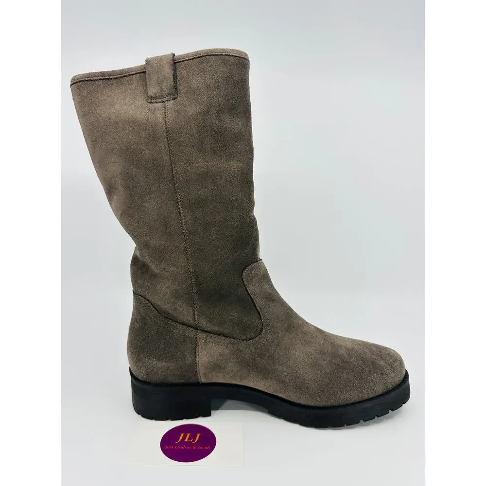 Vionic Women's Mica Grey Water Resistant Suede Mid Calf Zip Boots Size 6.5
